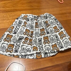 Moschino White Skirt with Brown Teddy Bear Print